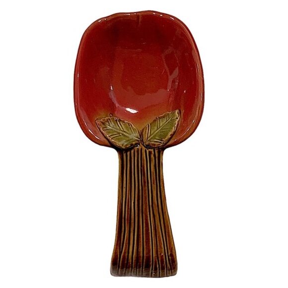 Apple Theme Spoon Rest Rich Rustic Harvest Apple Artisan Ceramic Hand Painted - Picture 1 of 16